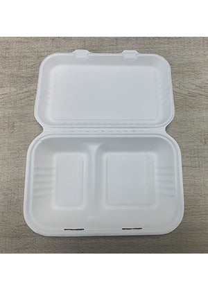 HL96-4 - Long Sugarcane Clamshell Box (2 compartments)